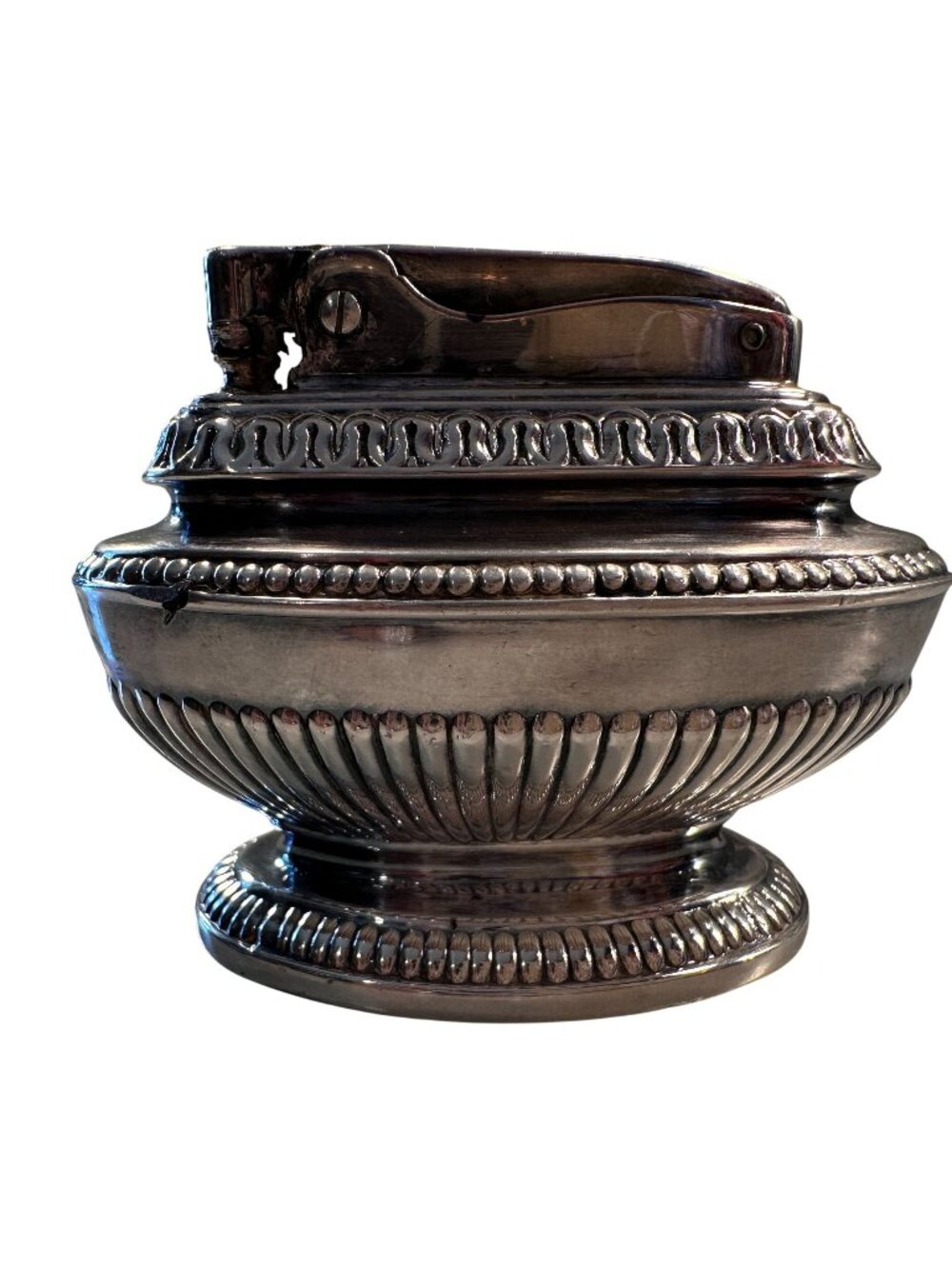 Ronson Queen Anne Table Lighter Silver Vintage Ornate Beaded Design Newark
